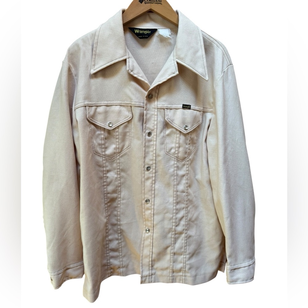 1970s‎ Wrangler Cream, Cotton, Dagger Collar, Pearl Snap, Western Style Jacket